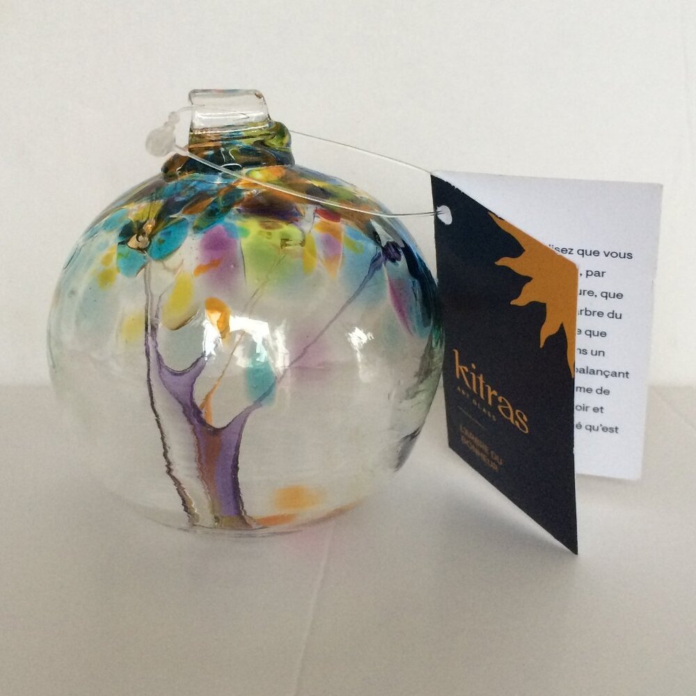 Kitras Art Glass Ball Ornament 2021 Tree of Happiness French Tag